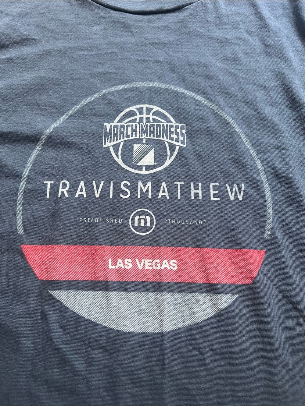 Travis Mathew Men March Madness Las Vegas Graphic T-Shirt Navy Blue Basketball S